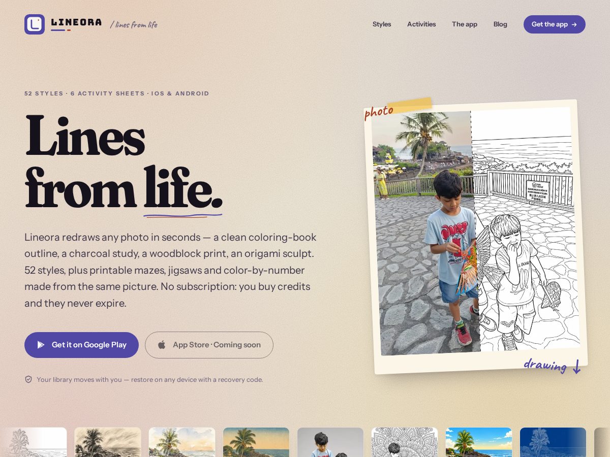 Landing-page snapshot of lineora.app