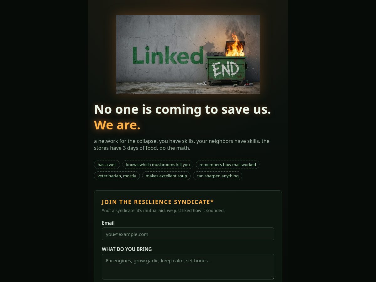 Landing-page snapshot of linkedend.com