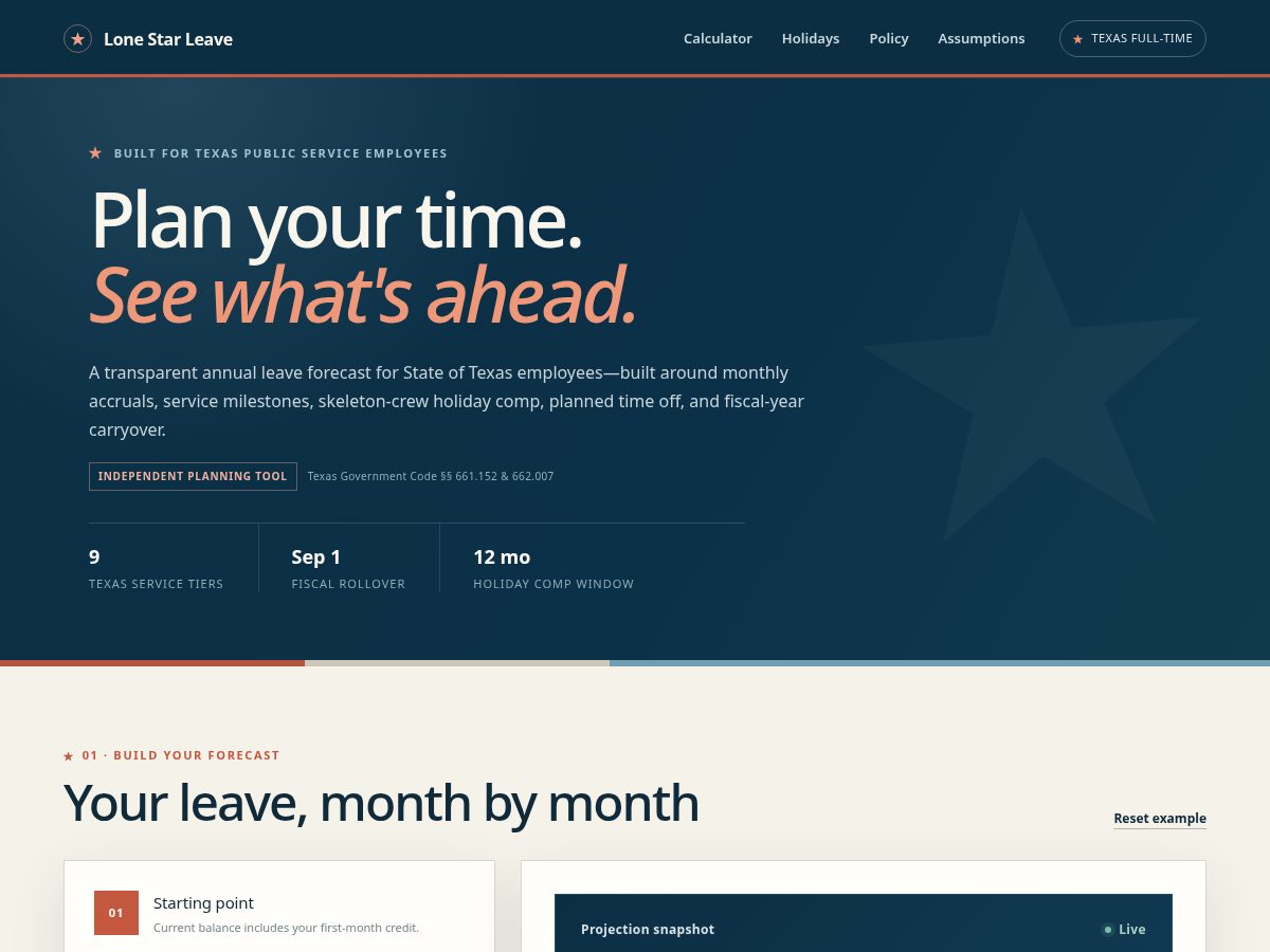 Landing-page snapshot of lonestarleave.com