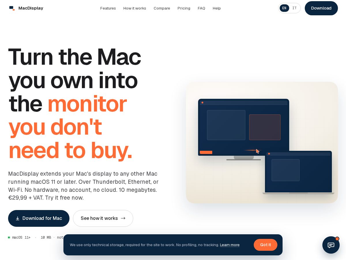 Landing-page snapshot of macdisplay.app