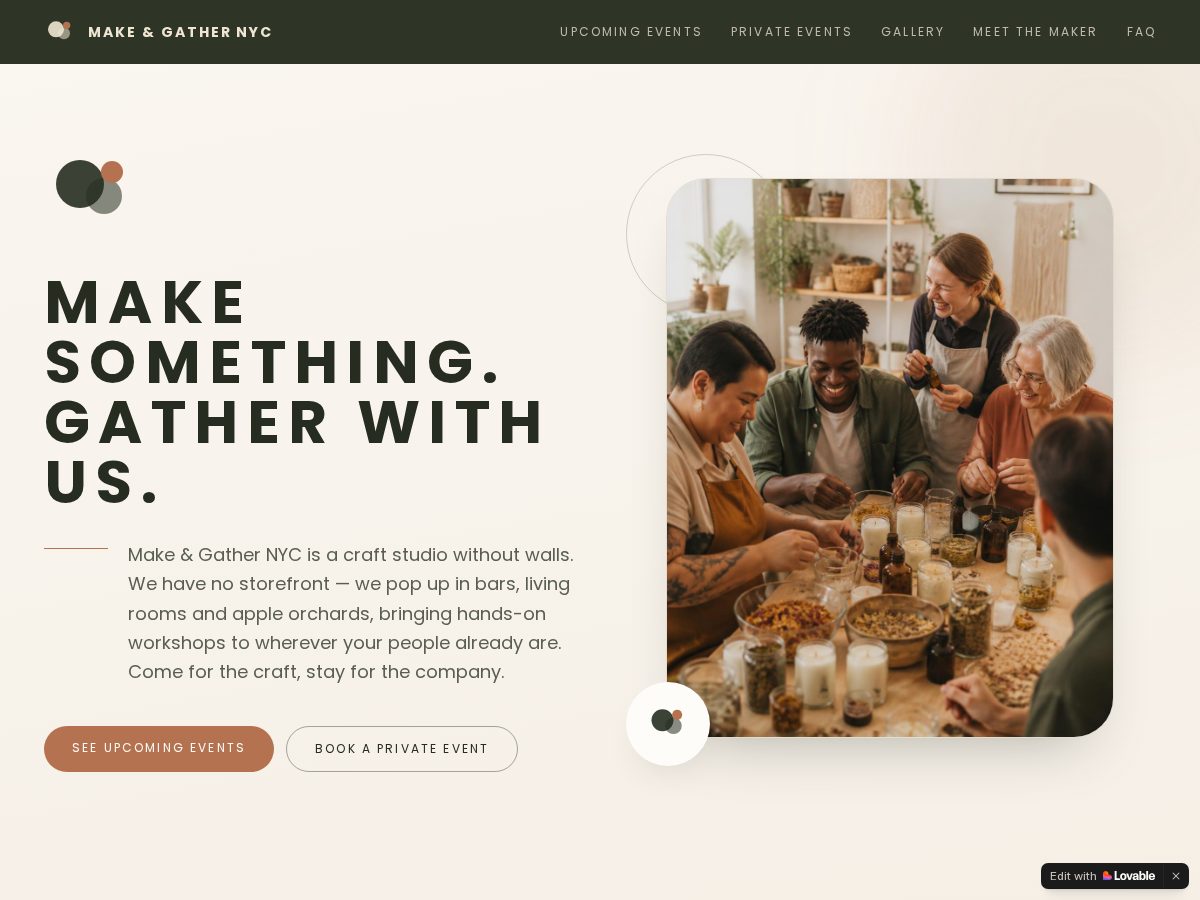 Landing-page snapshot of makeandgathernyc.com
