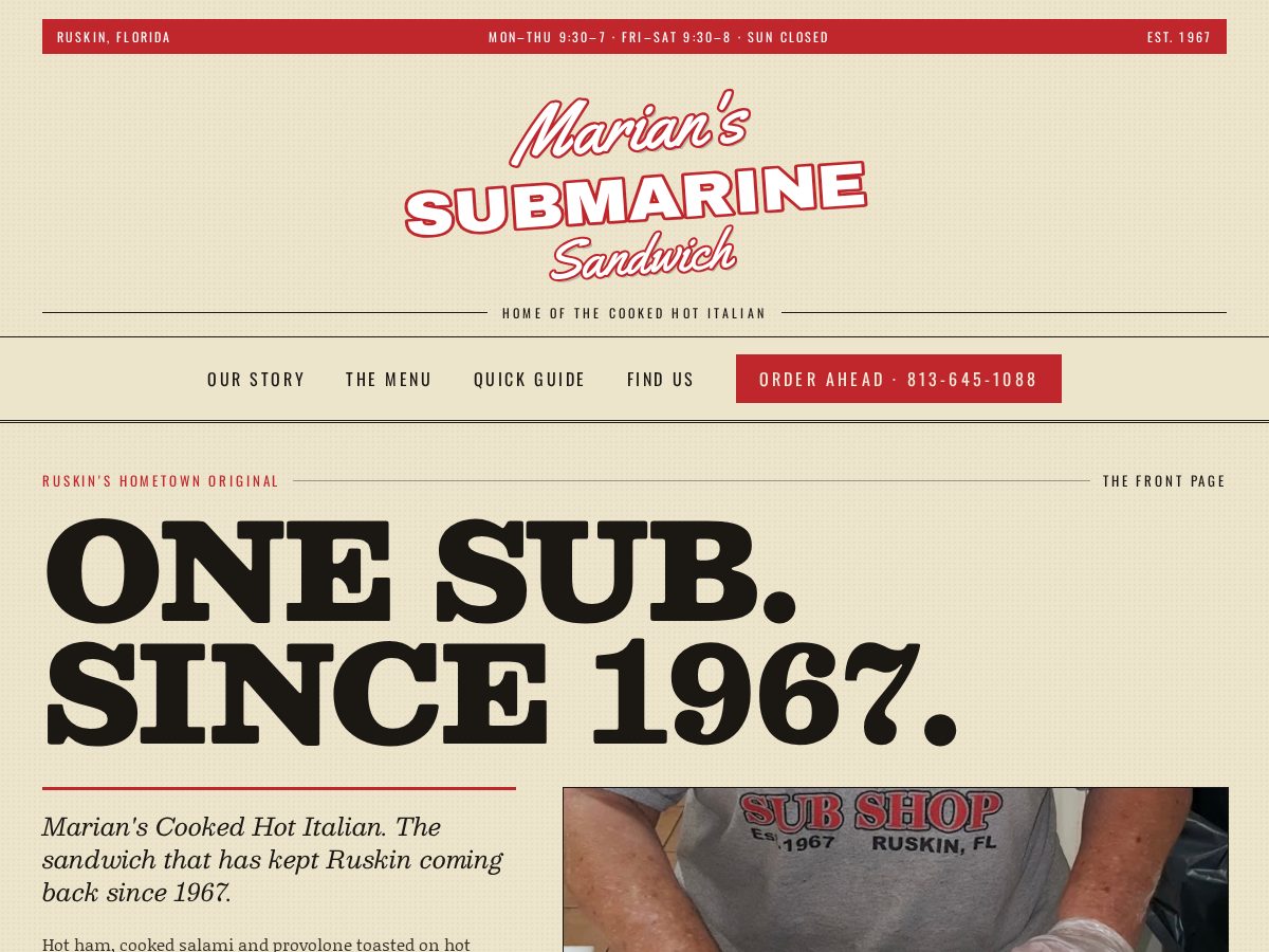 Landing-page snapshot of marianssubshop.com