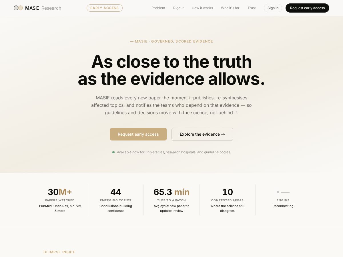 Landing-page snapshot of masie.one