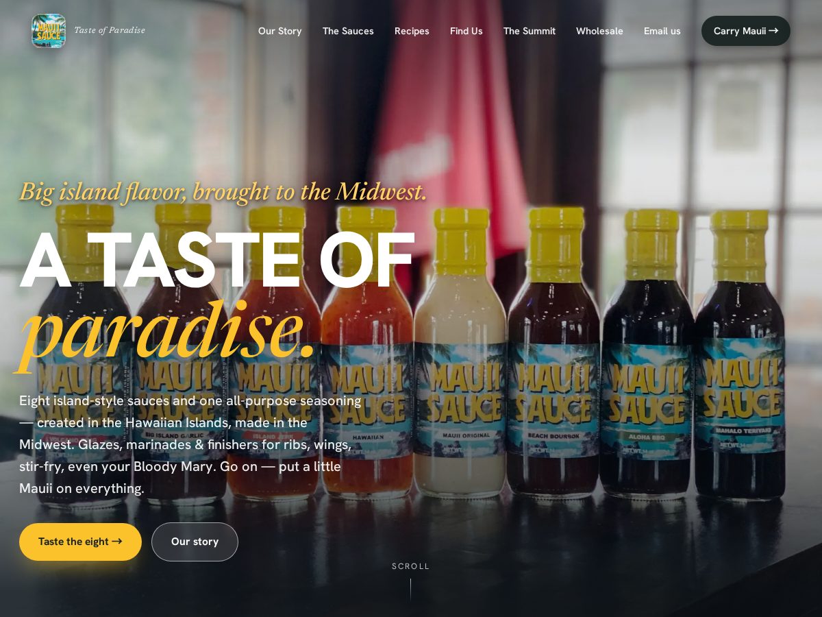 Landing-page snapshot of mauiisauces.com