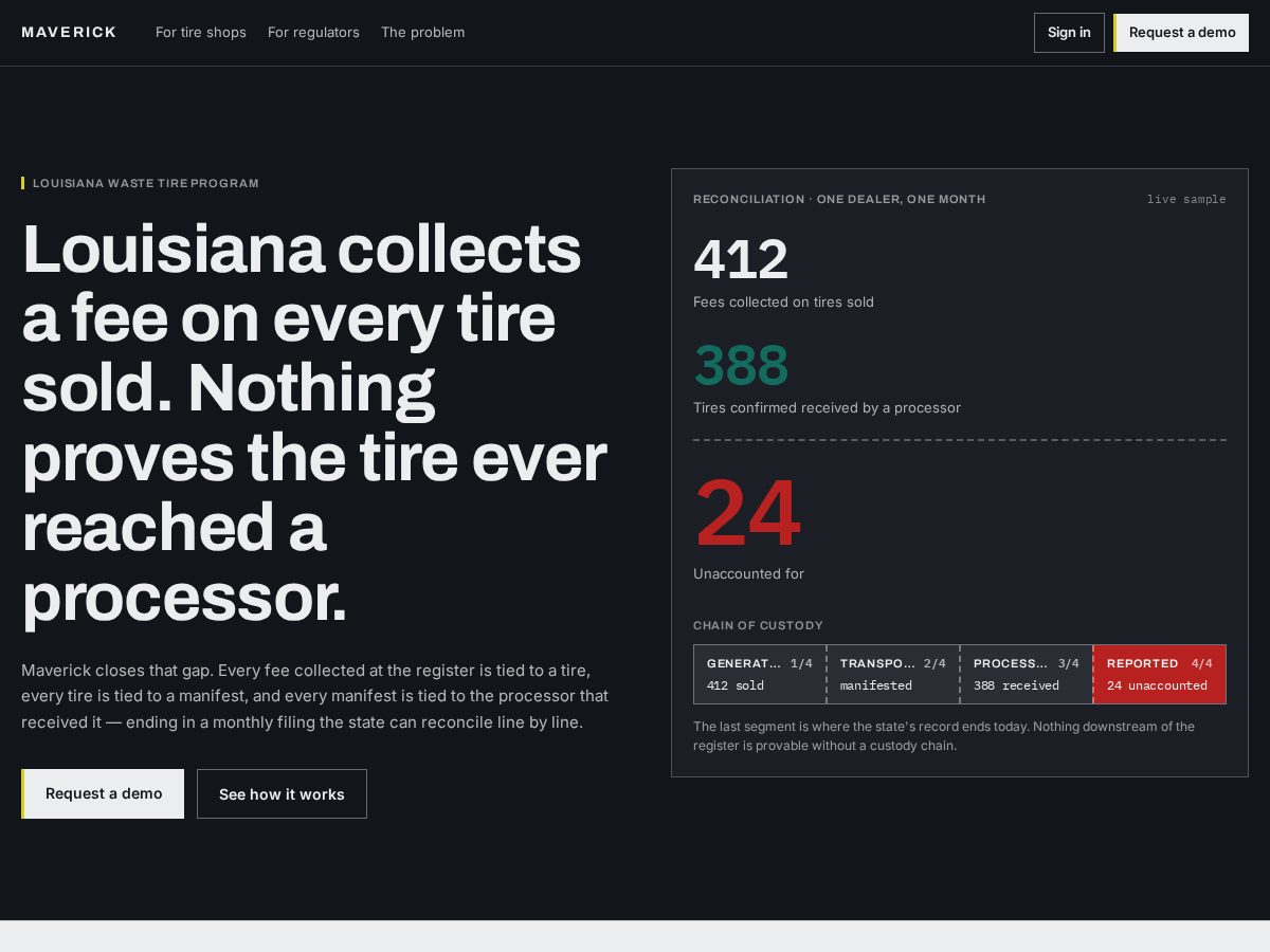 Landing-page snapshot of mavericktracking.com