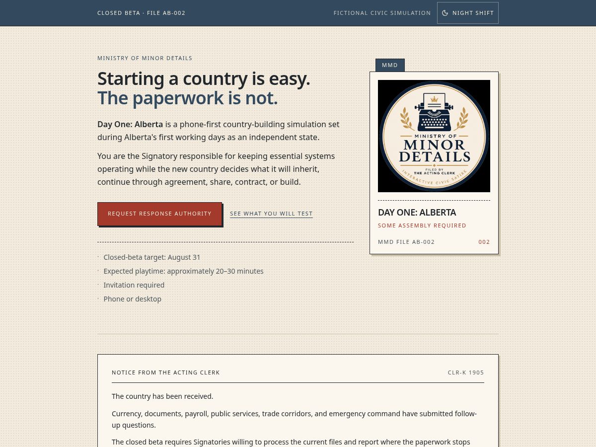 Landing-page snapshot of ministryofminordetails.com