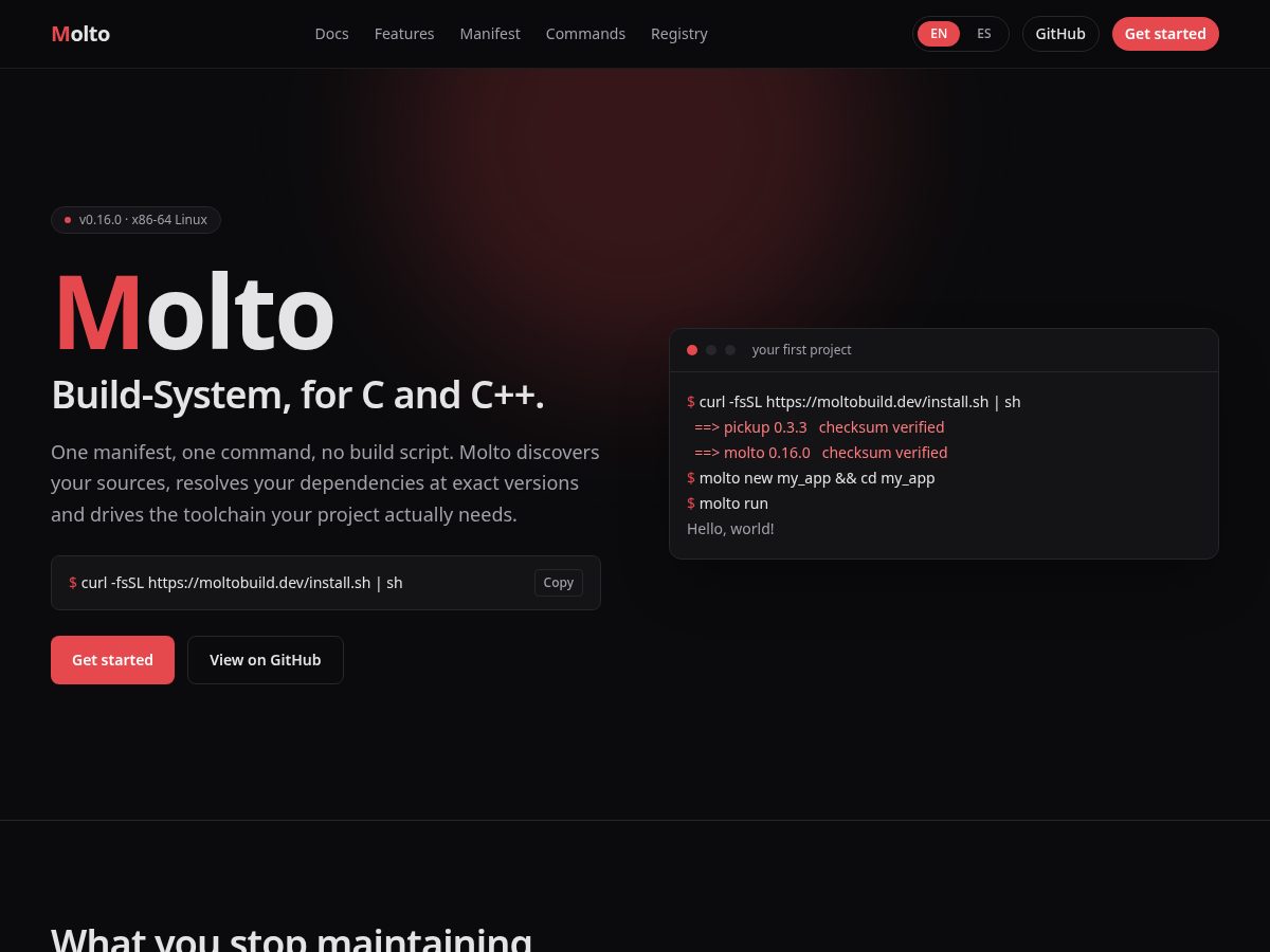 Landing-page snapshot of moltobuild.dev