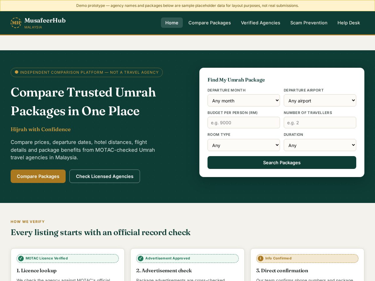 Landing-page snapshot of musafeerhub.com