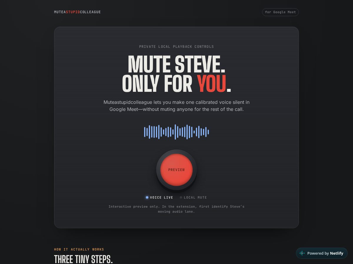 Landing-page snapshot of mutestupidcolleague.com