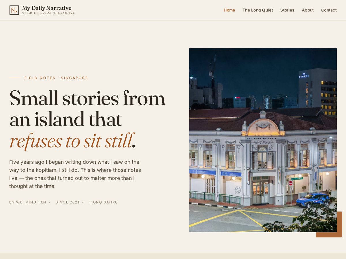 Landing-page snapshot of mydailynarrative.life