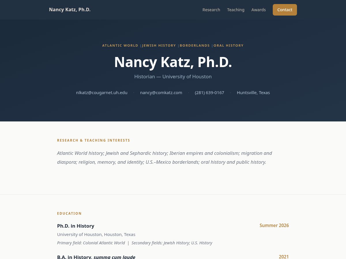 Landing-page snapshot of nancykatzphd.com