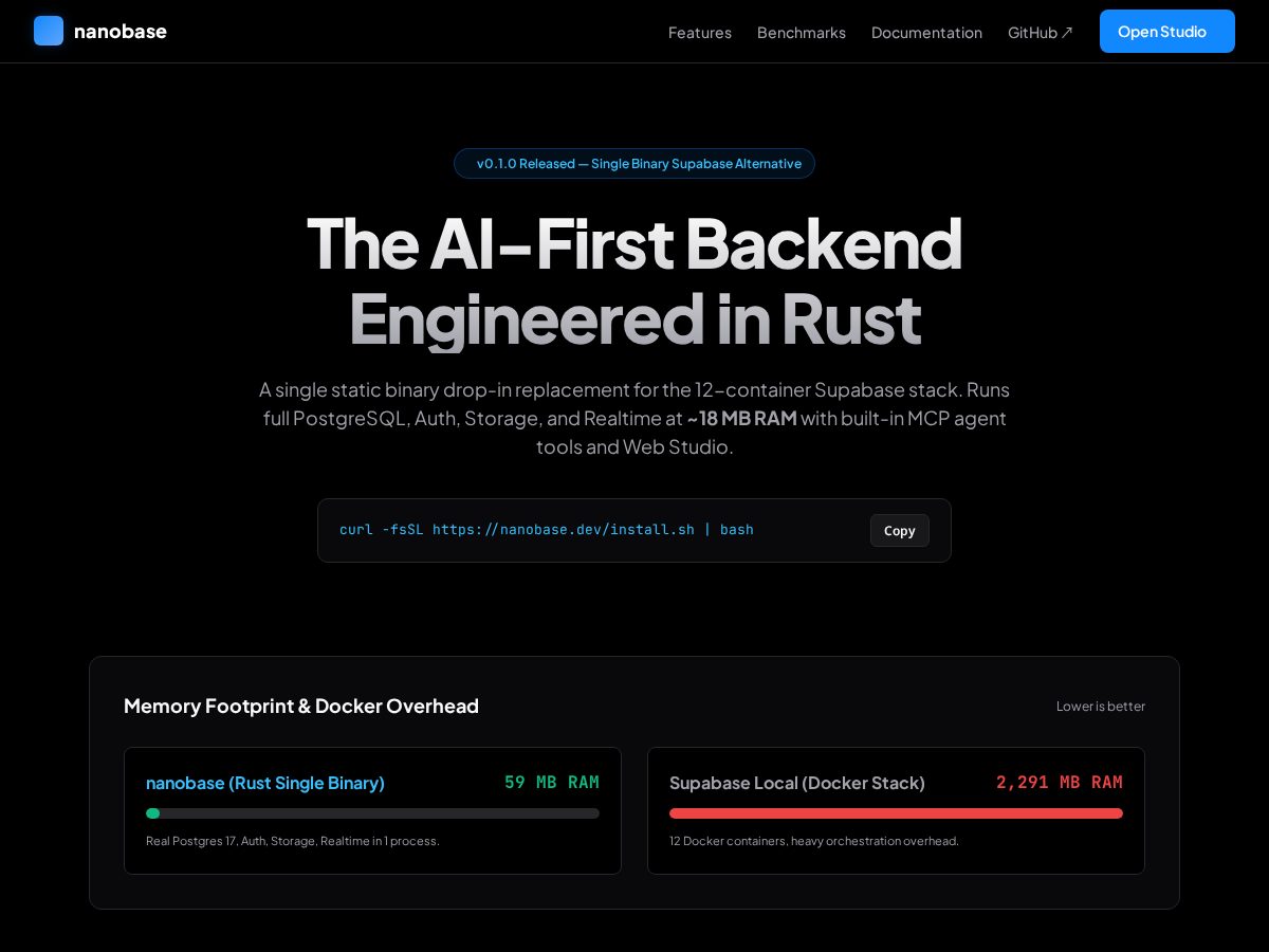 Landing-page snapshot of nanobase.dev
