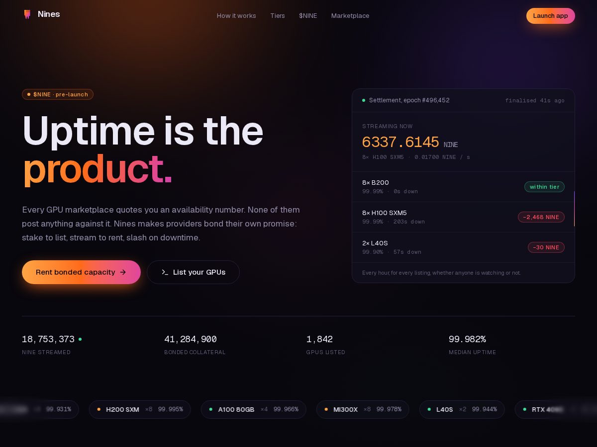 Landing-page snapshot of ninesgpu.xyz