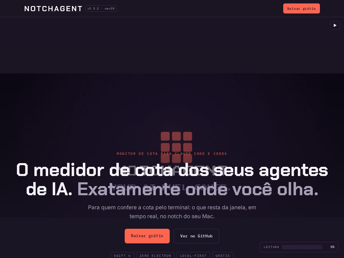 Landing-page snapshot of notchagent.app