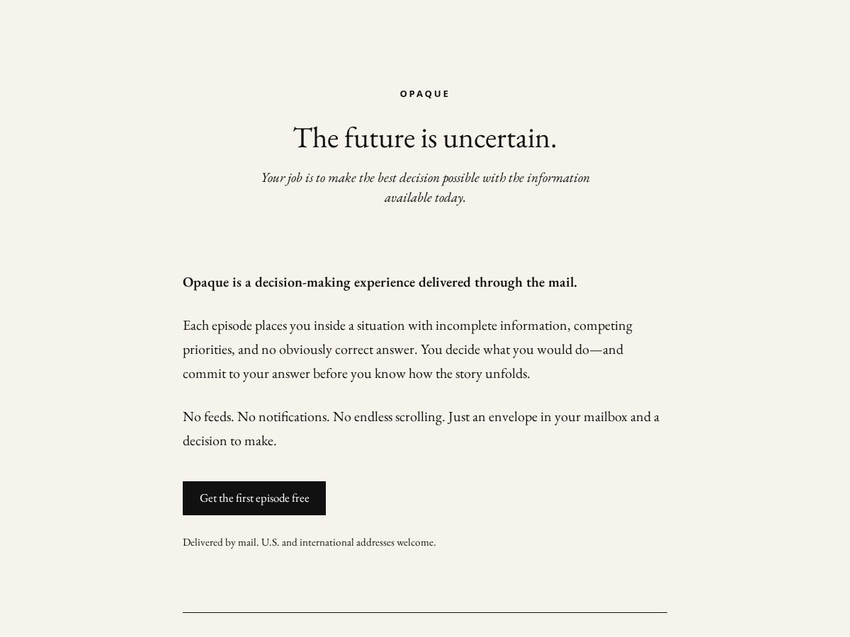 Landing-page snapshot of opaqueletter.com