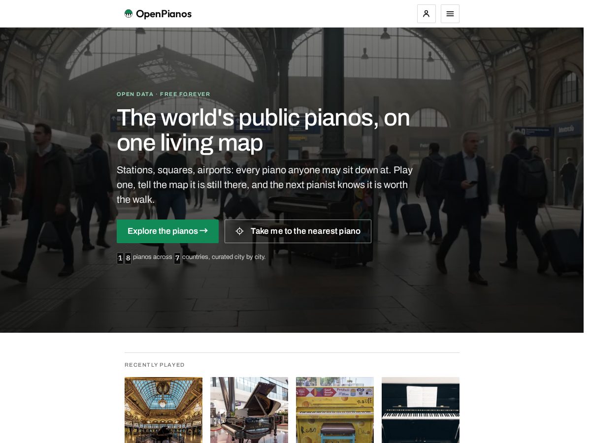 Landing-page snapshot of openpianos.net