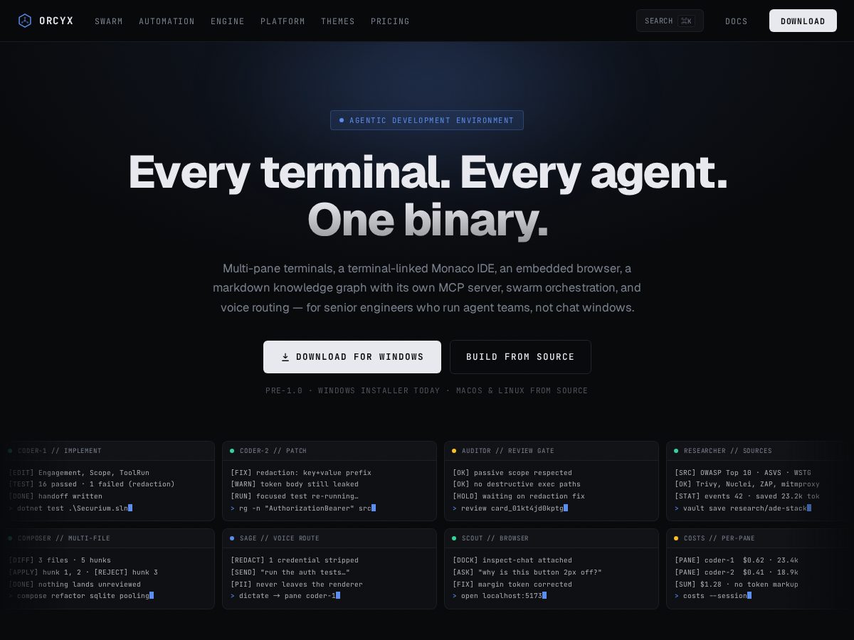 Landing-page snapshot of orcyx.dev