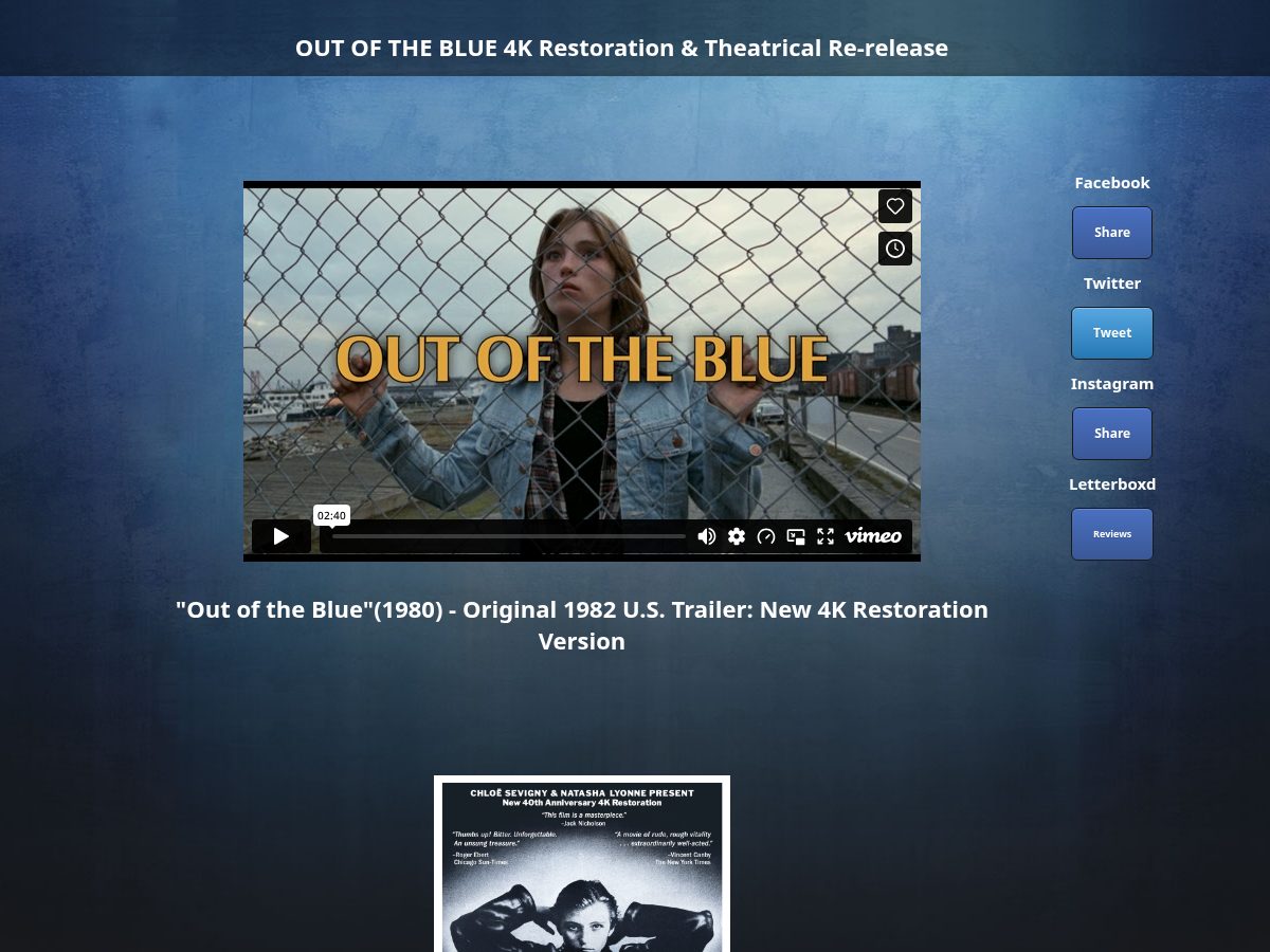 Landing-page snapshot of outofthebluedennishopper.com