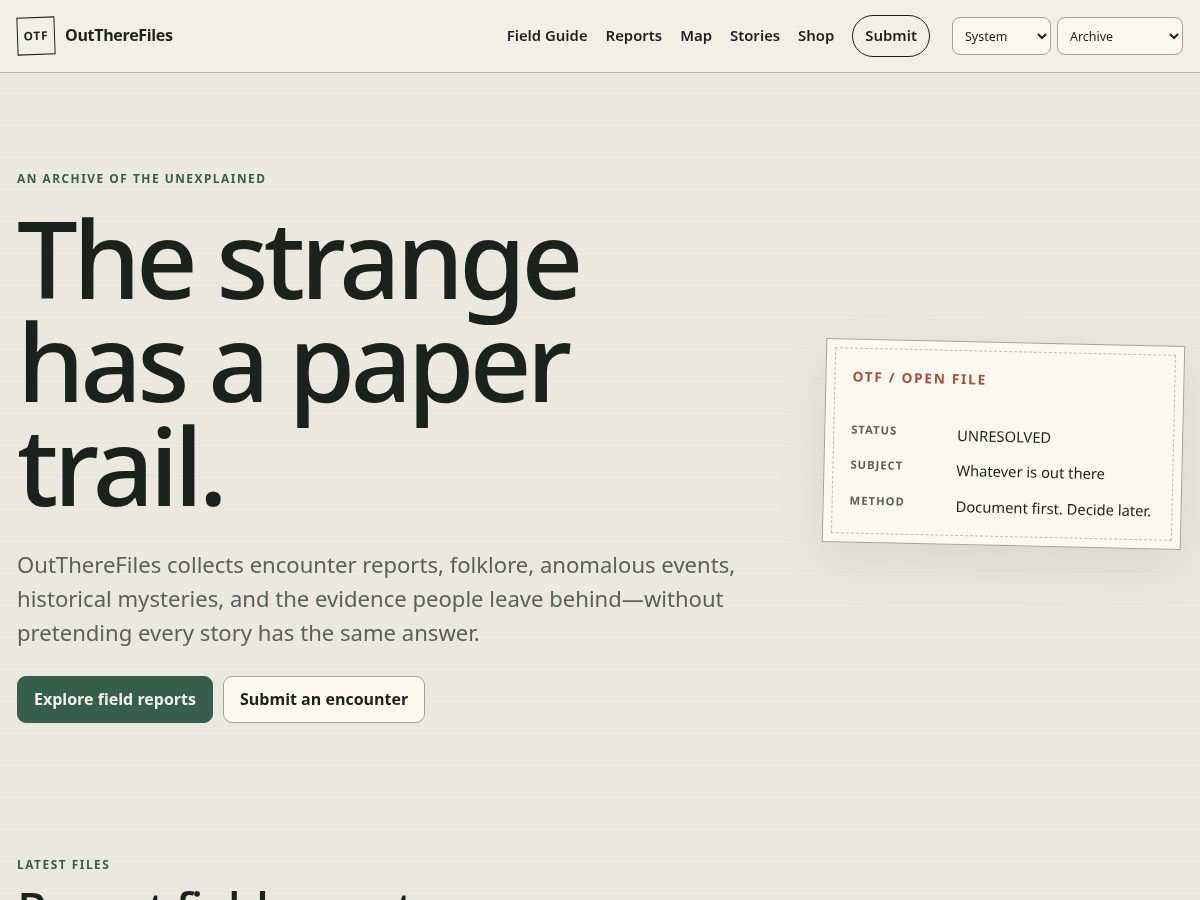 Landing-page snapshot of outtherefiles.com