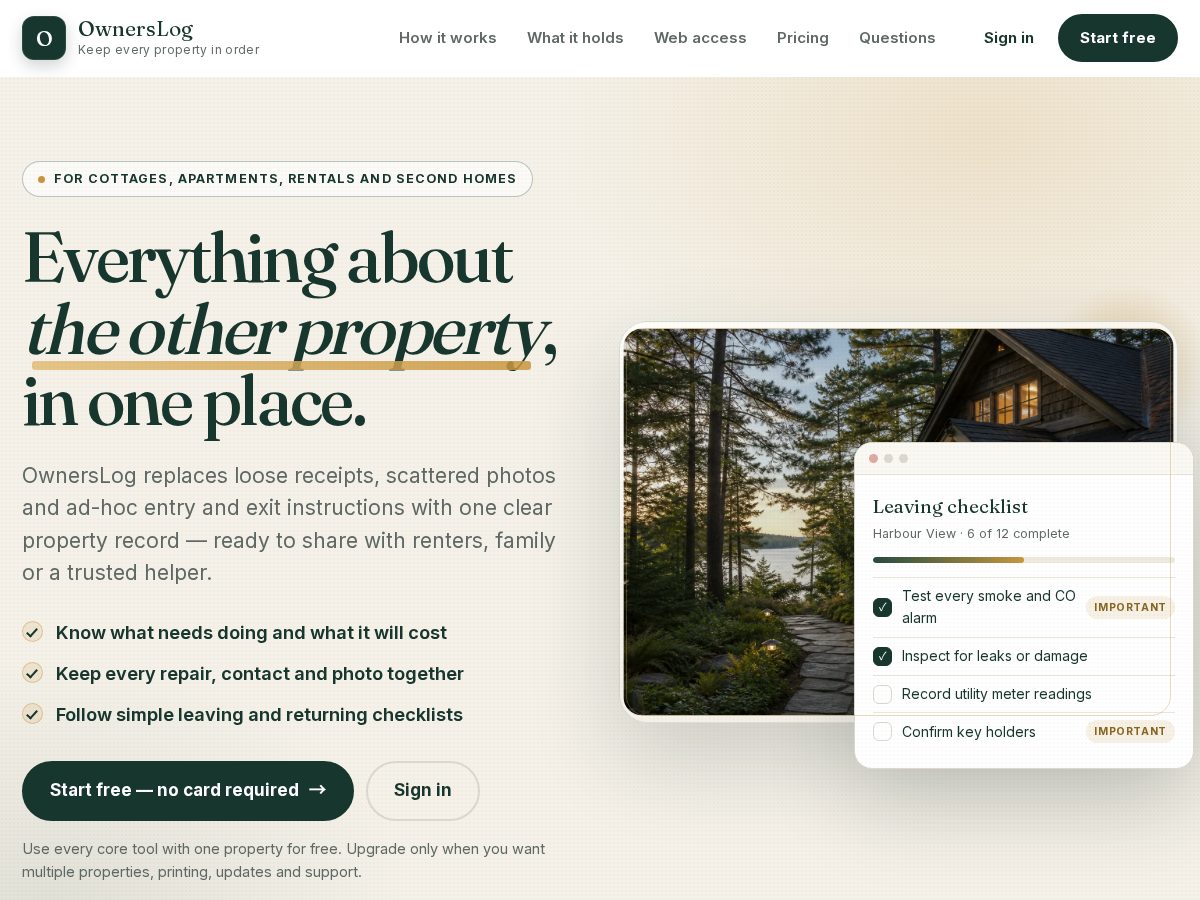 Landing-page snapshot of ownerslog.com
