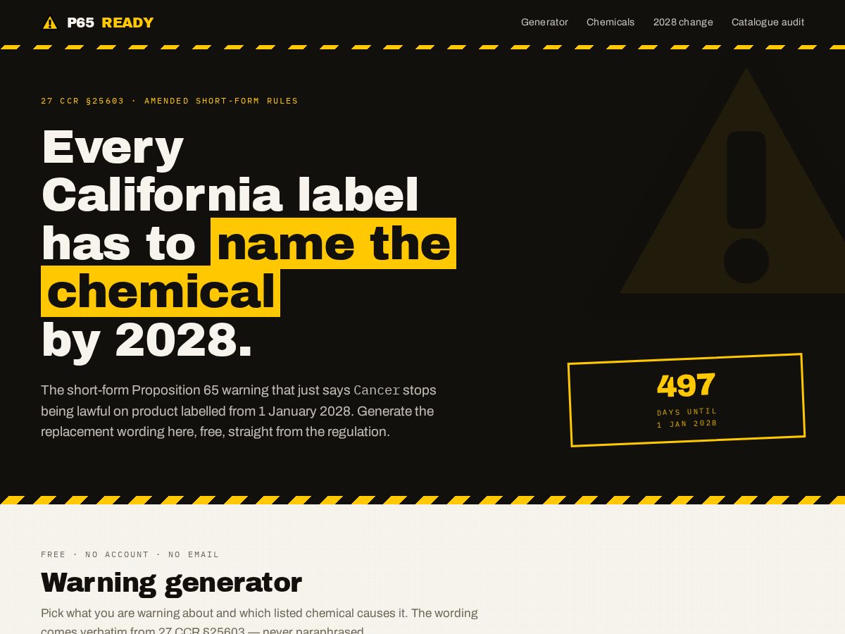 Landing-page snapshot of p65ready.com