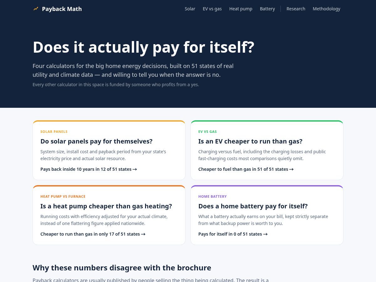Landing-page snapshot of paybackmath.com