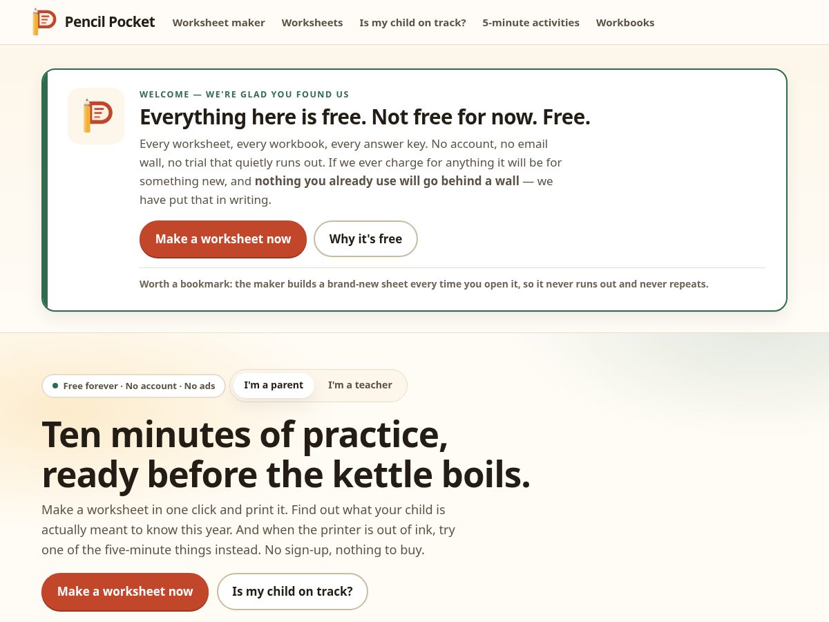 Landing-page snapshot of pencilpocket.com