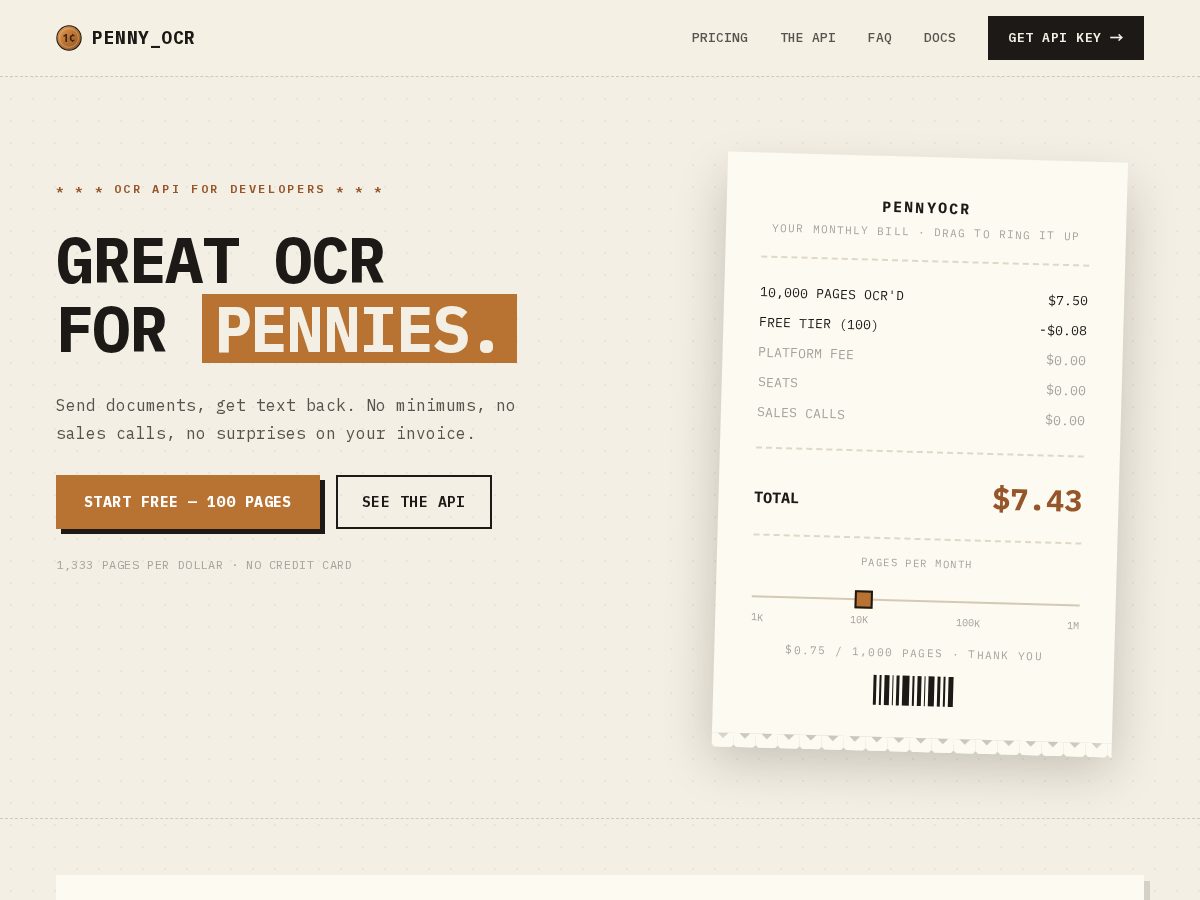 Landing-page snapshot of pennyocr.com