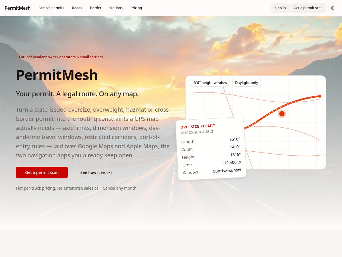 Landing-page snapshot of permitmesh.app