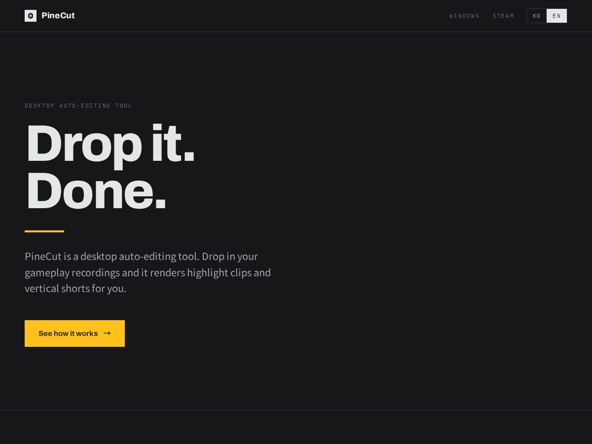 Landing-page snapshot of pineclip.app