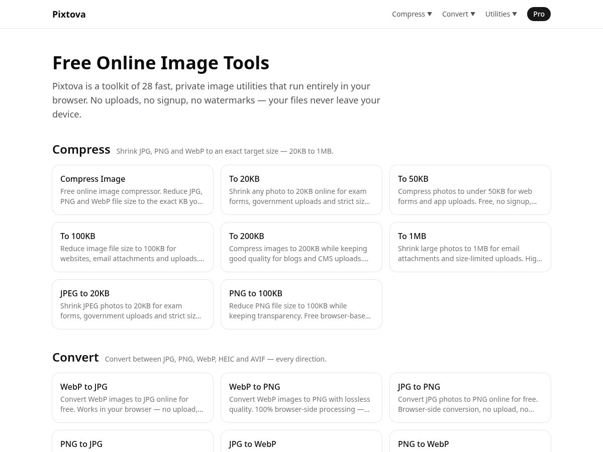 Landing-page snapshot of pixtova.com