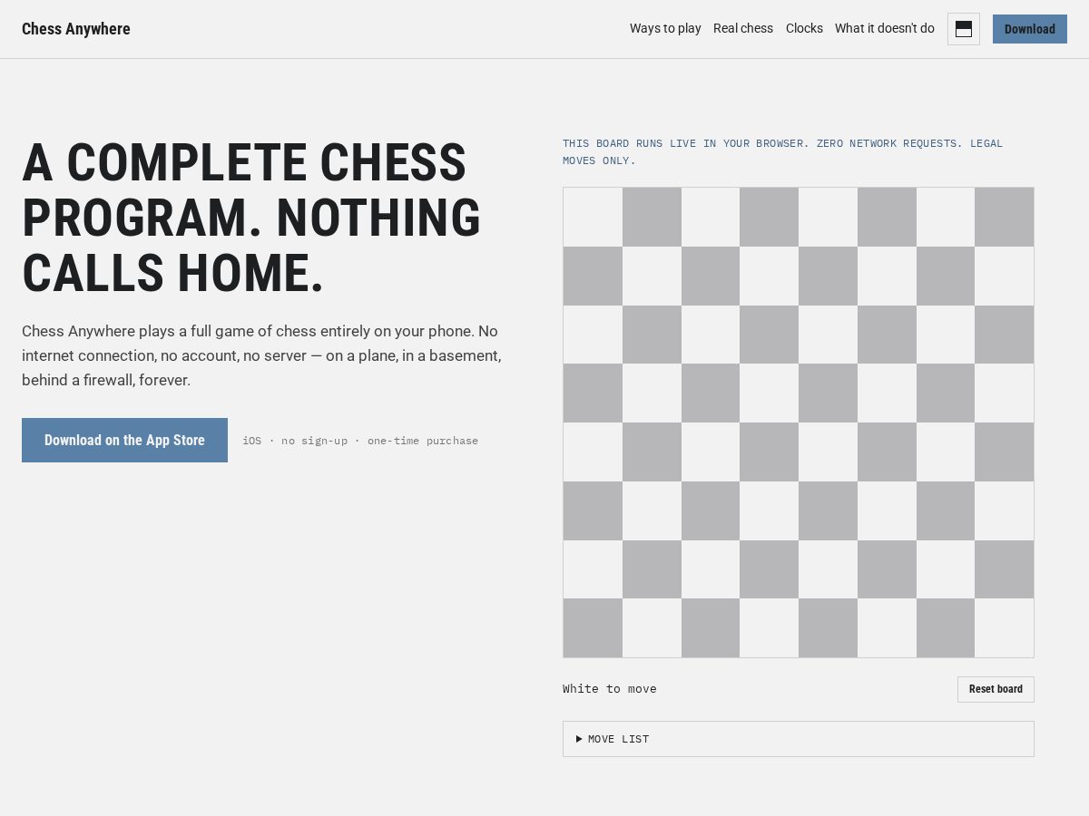 Landing-page snapshot of playchessanywhere.com