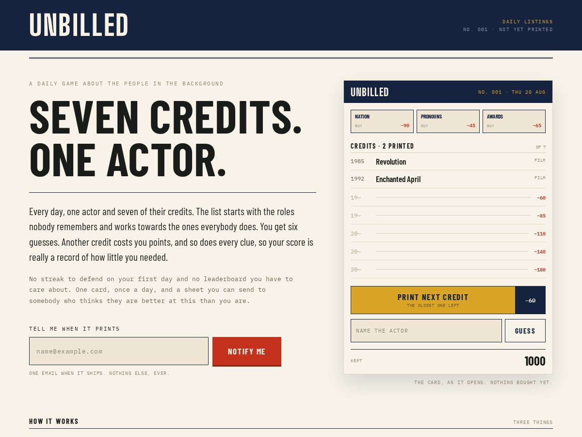 Landing-page snapshot of playunbilled.com