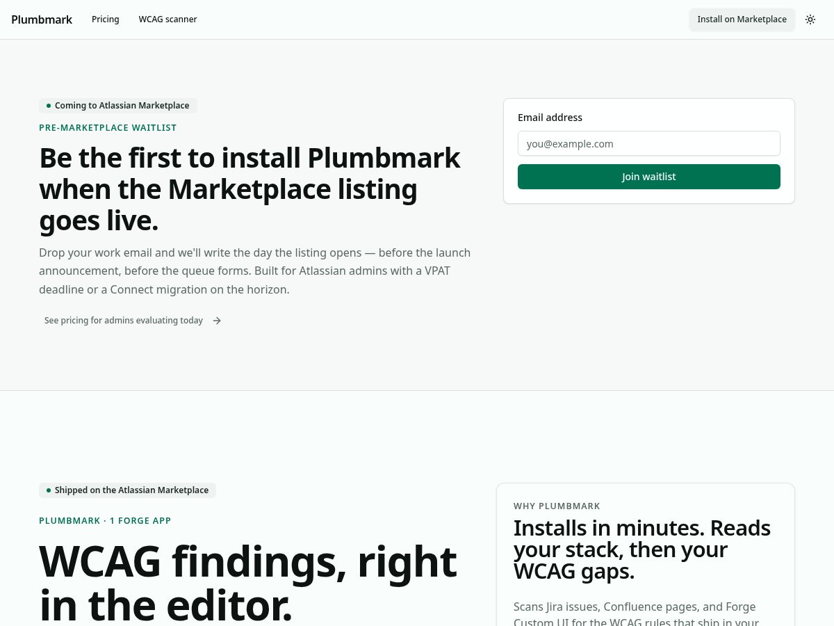 Landing-page snapshot of plumbmark.dev