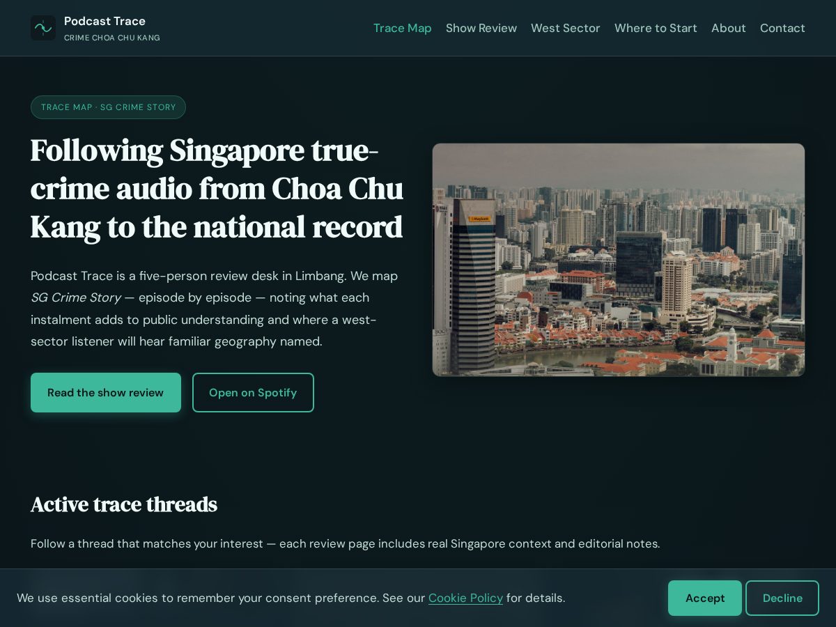 Landing-page snapshot of podcasttrace.life
