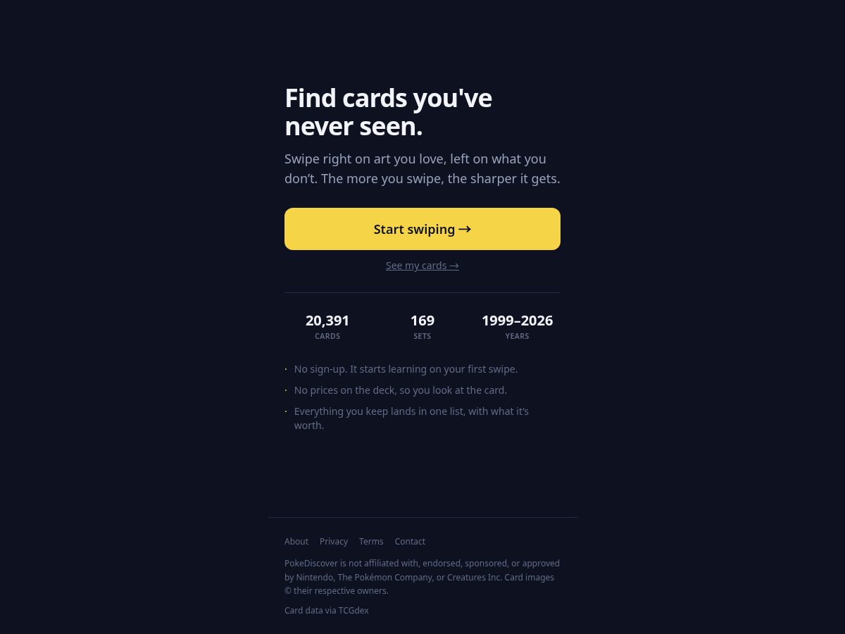 Landing-page snapshot of pokediscover.com