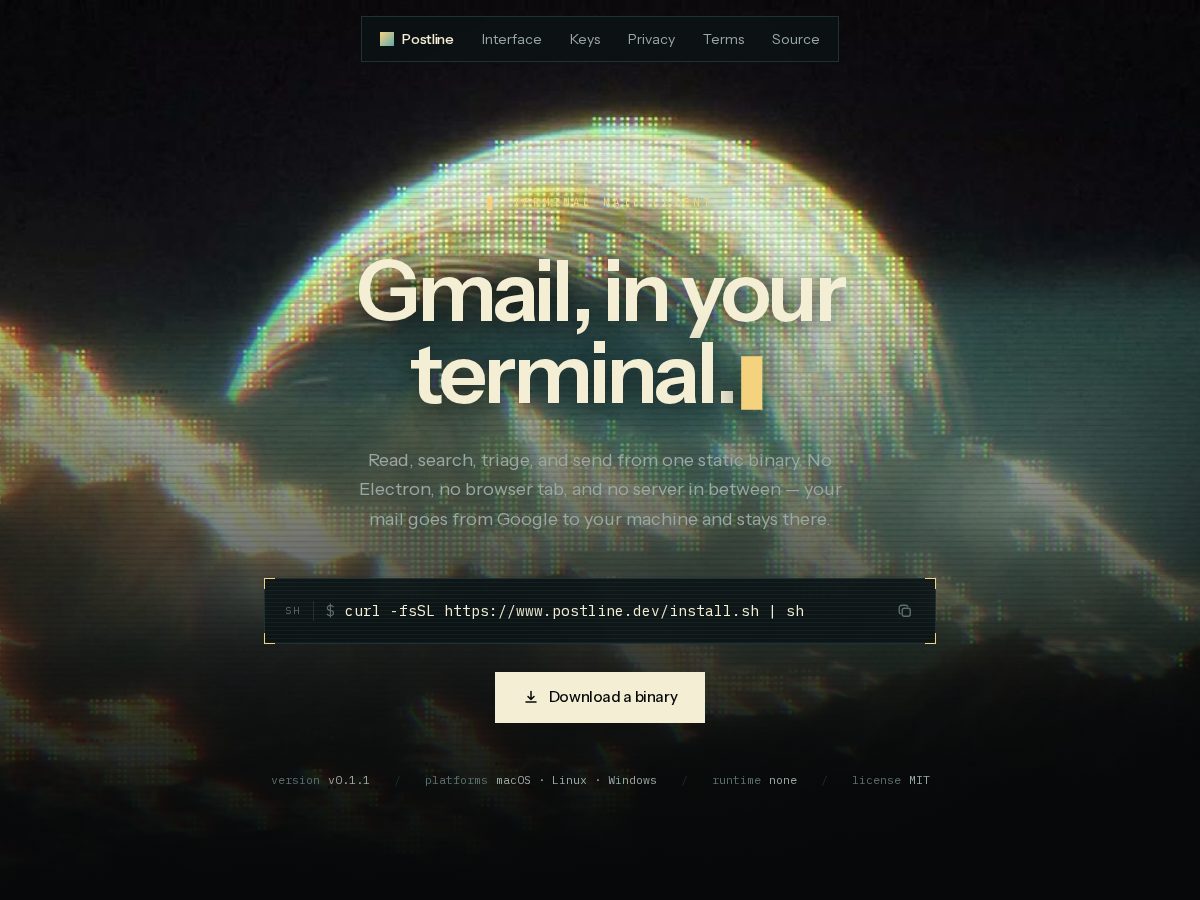 Landing-page snapshot of postline.dev