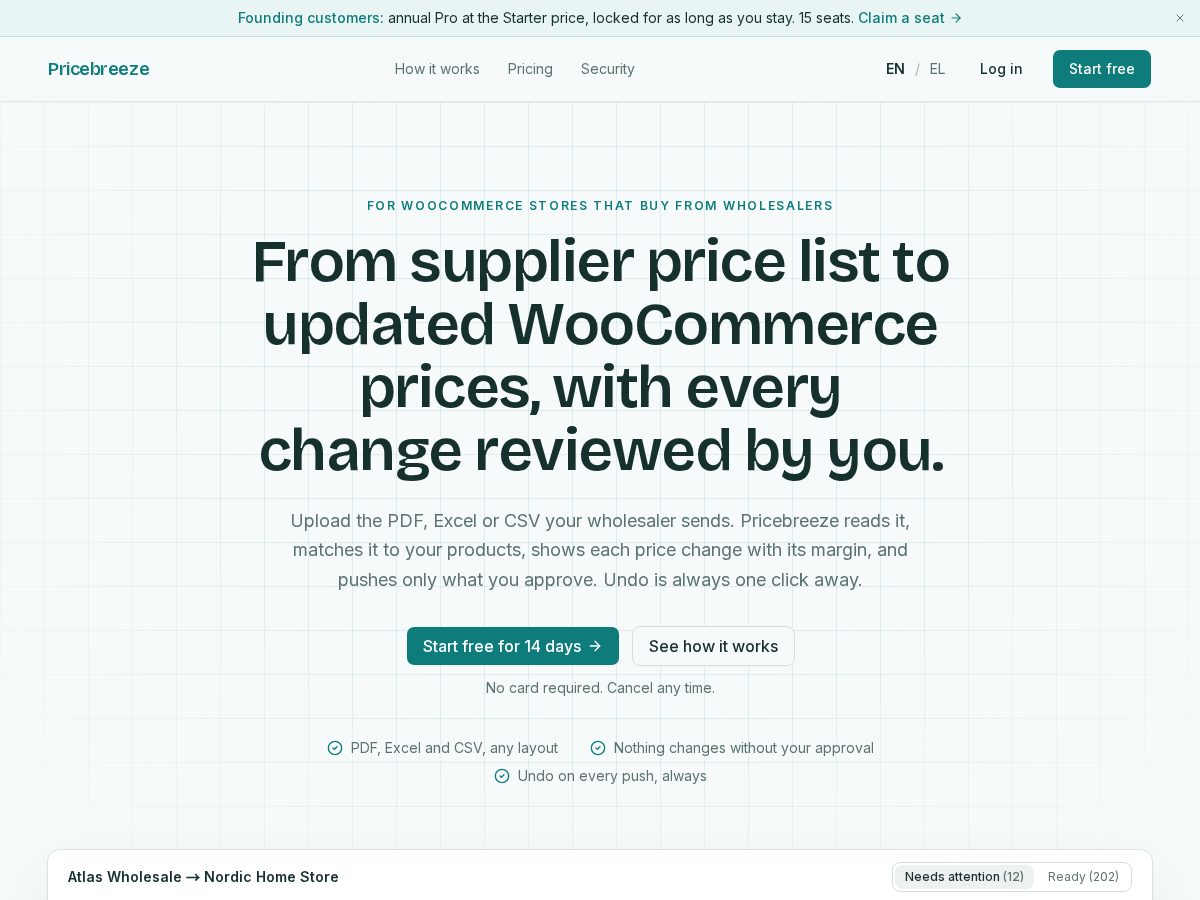Landing-page snapshot of pricebreeze.com