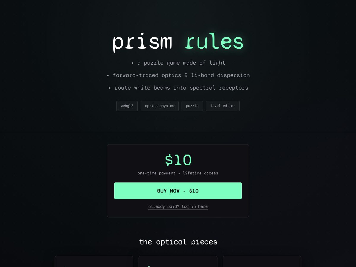 Landing-page snapshot of prismrules.com