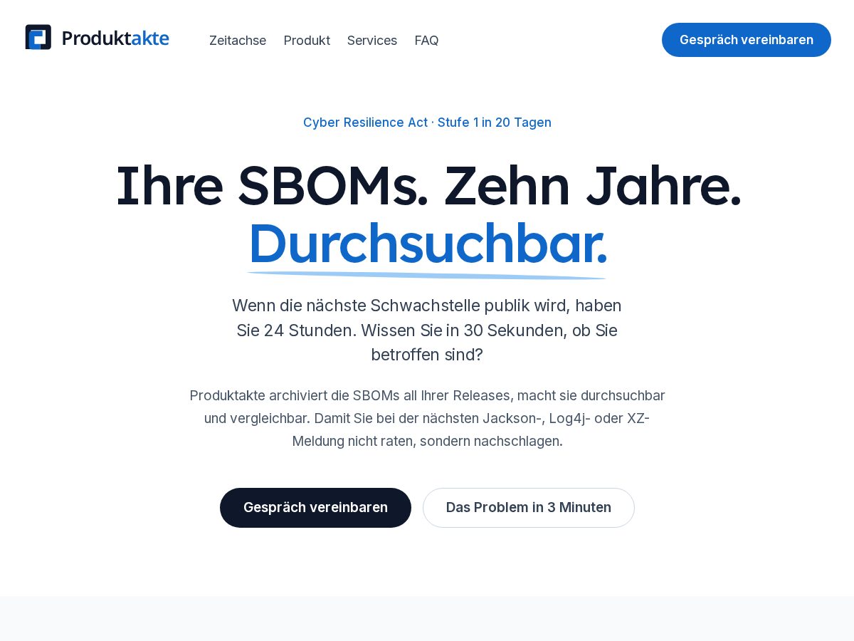 Landing-page snapshot of produktakte.com