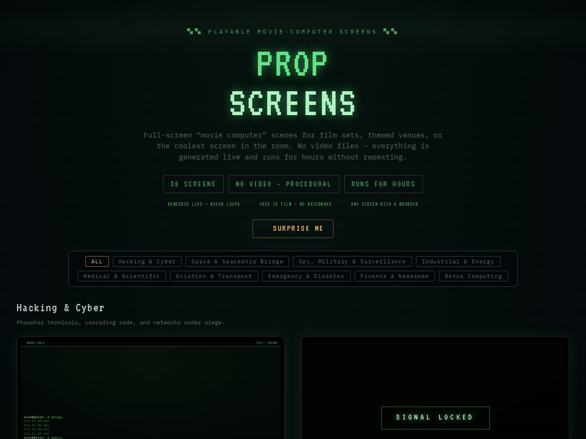 Landing-page snapshot of propscreens.com
