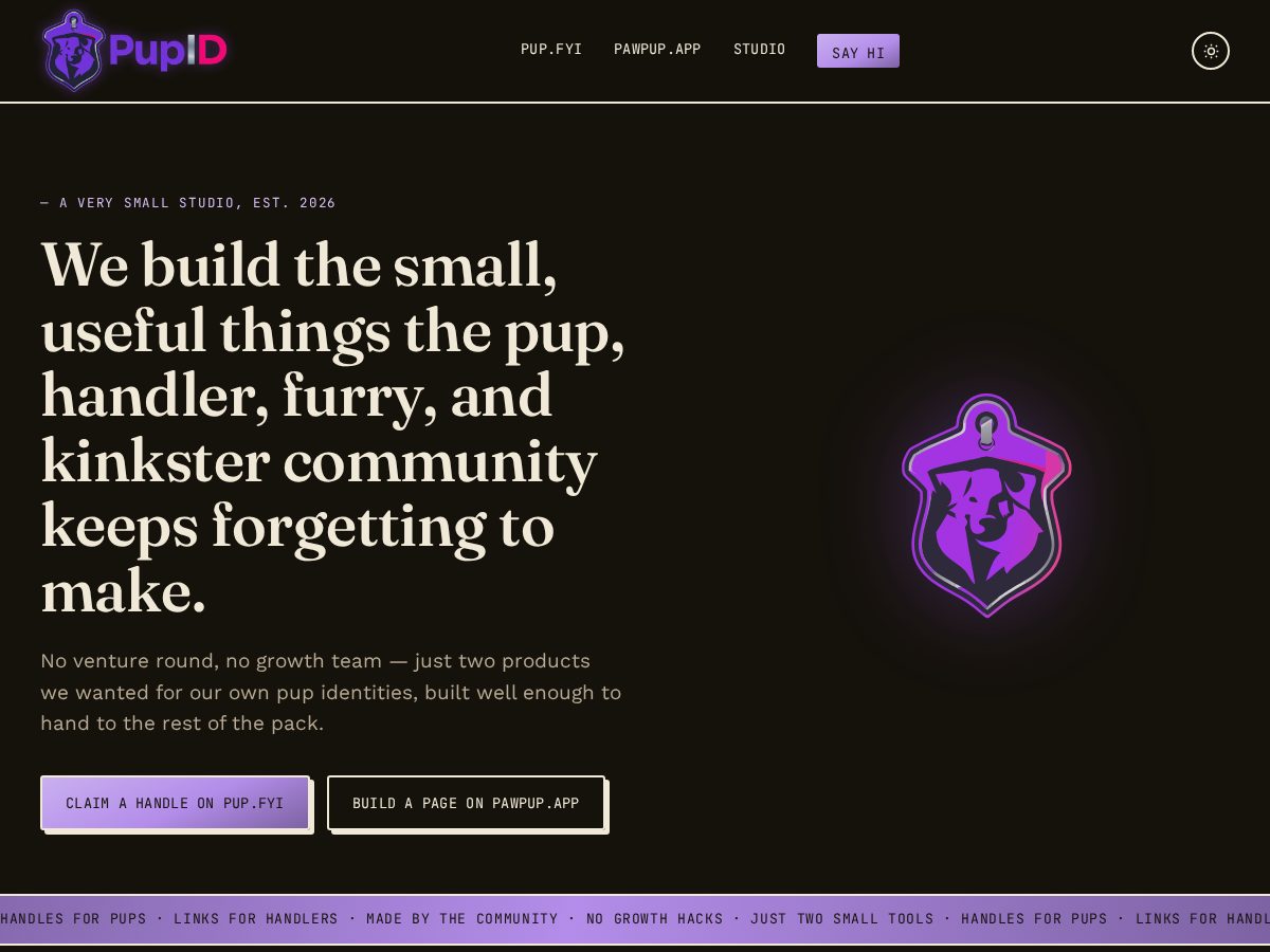 Landing-page snapshot of pupid.dev