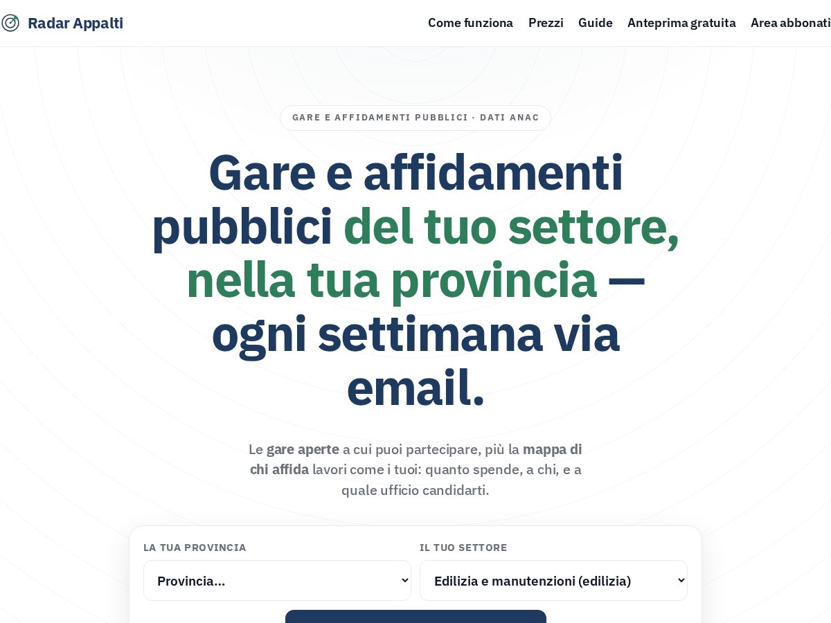 Landing-page snapshot of radarappalto.com