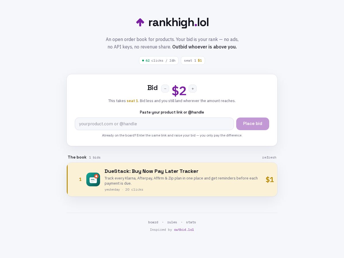 Landing-page snapshot of rankhigh.lol