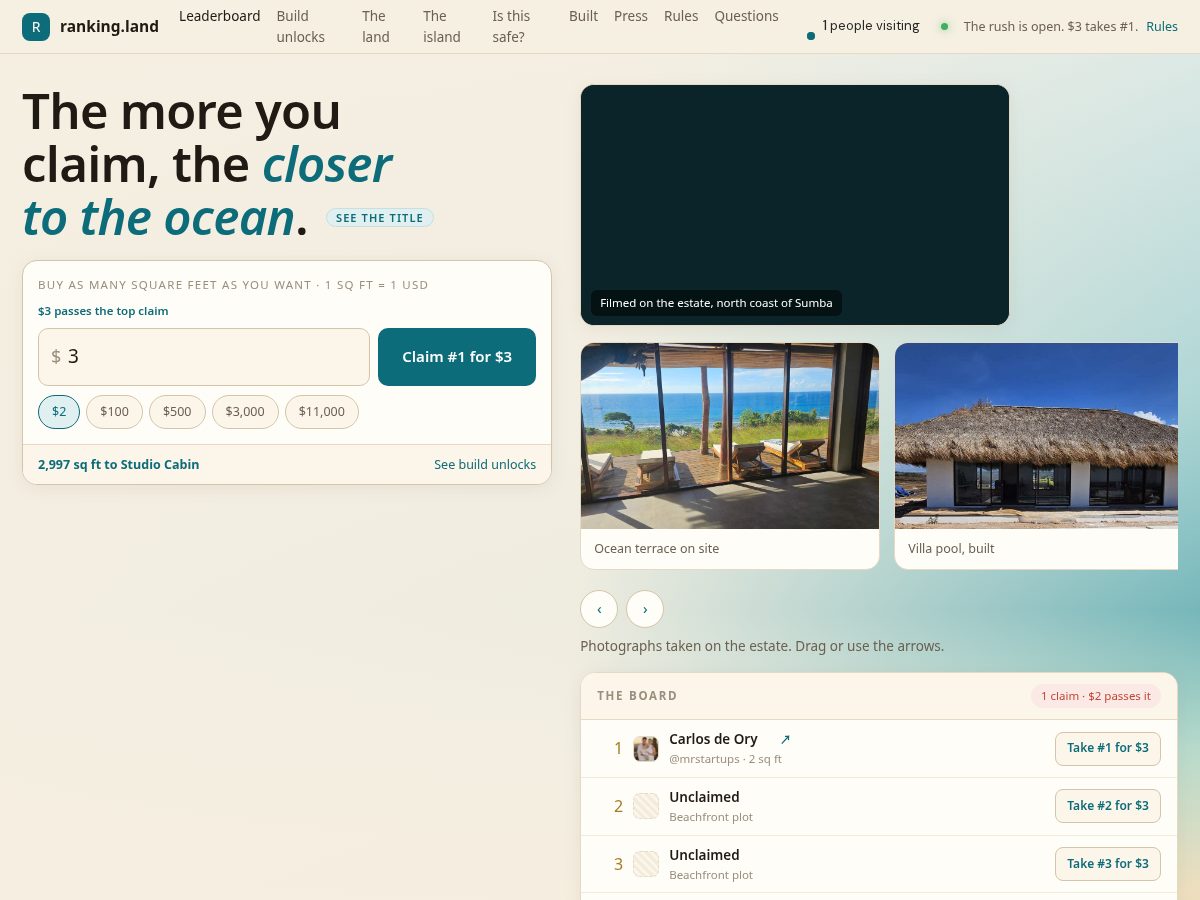 Landing-page snapshot of ranking.land