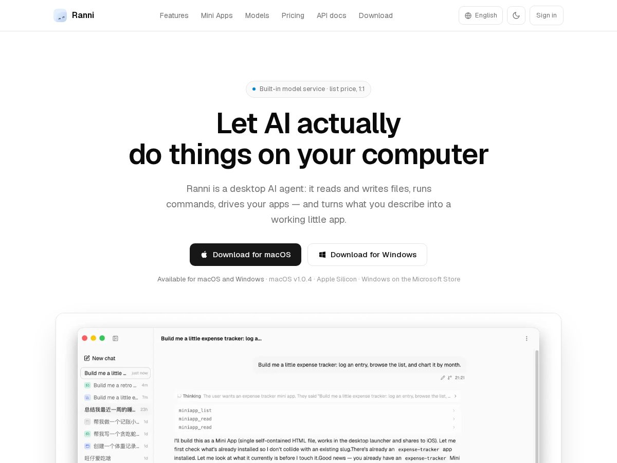 Landing-page snapshot of ranni.dev