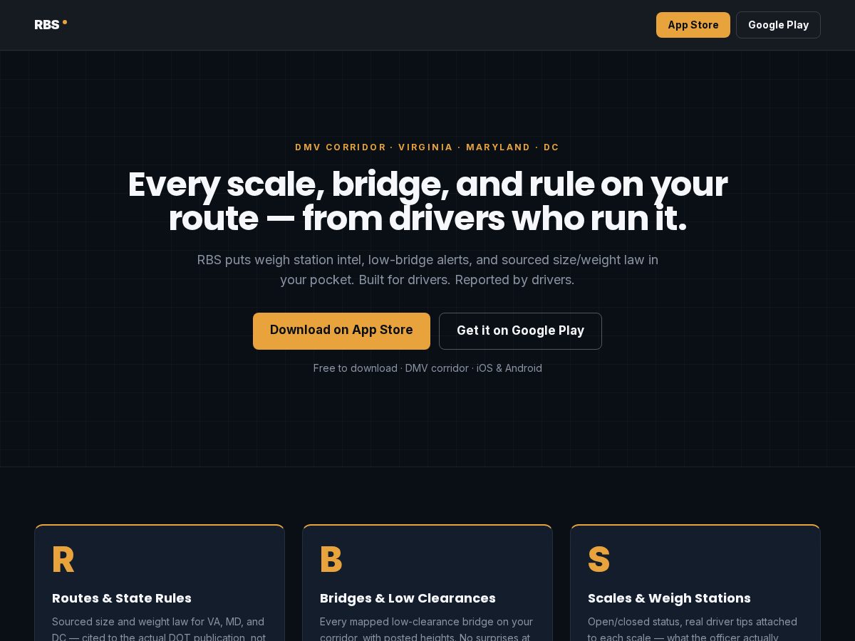 Landing-page snapshot of rbsdriver.com