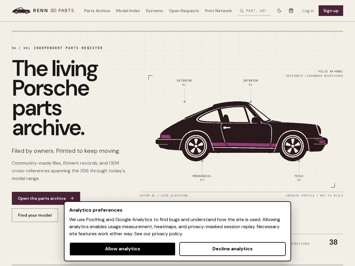 Landing-page snapshot of renn3dparts.com