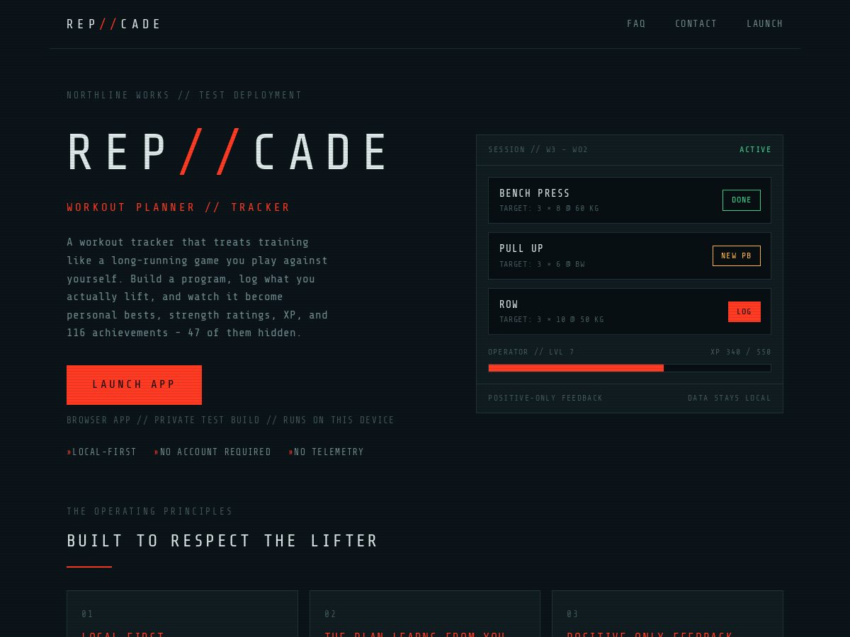 Landing-page snapshot of repcade.com
