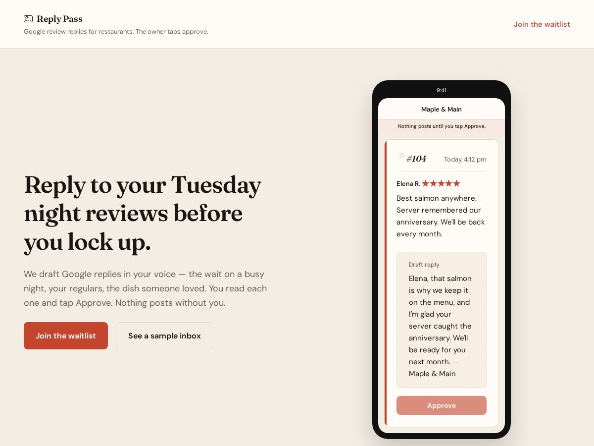 Landing-page snapshot of replypass.com